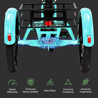 ABORON 3.0 Fat Tire Electric Trike for Senior Foldable E-Bike, 500W Motorized Tricycle Adult 20" Folding 3 Wheel Electric Commute Bike Trike w/48V Battery and Storage Baskets,