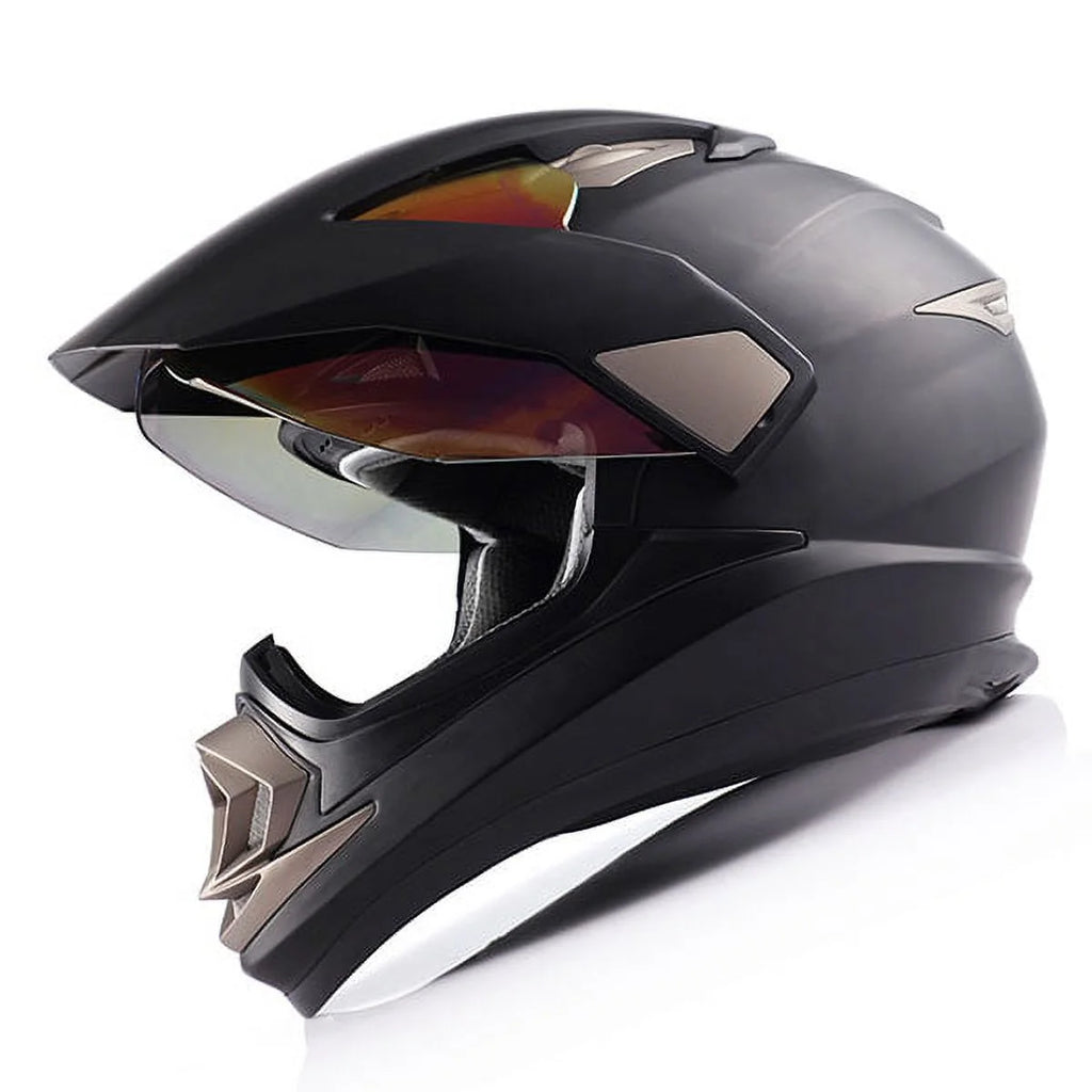 1Storm Dual Sport Helmet Motorcycle HGXP14A Full Face Motocross Off Road Bike + Motorcycle Bluetooth Headset: Matt Black