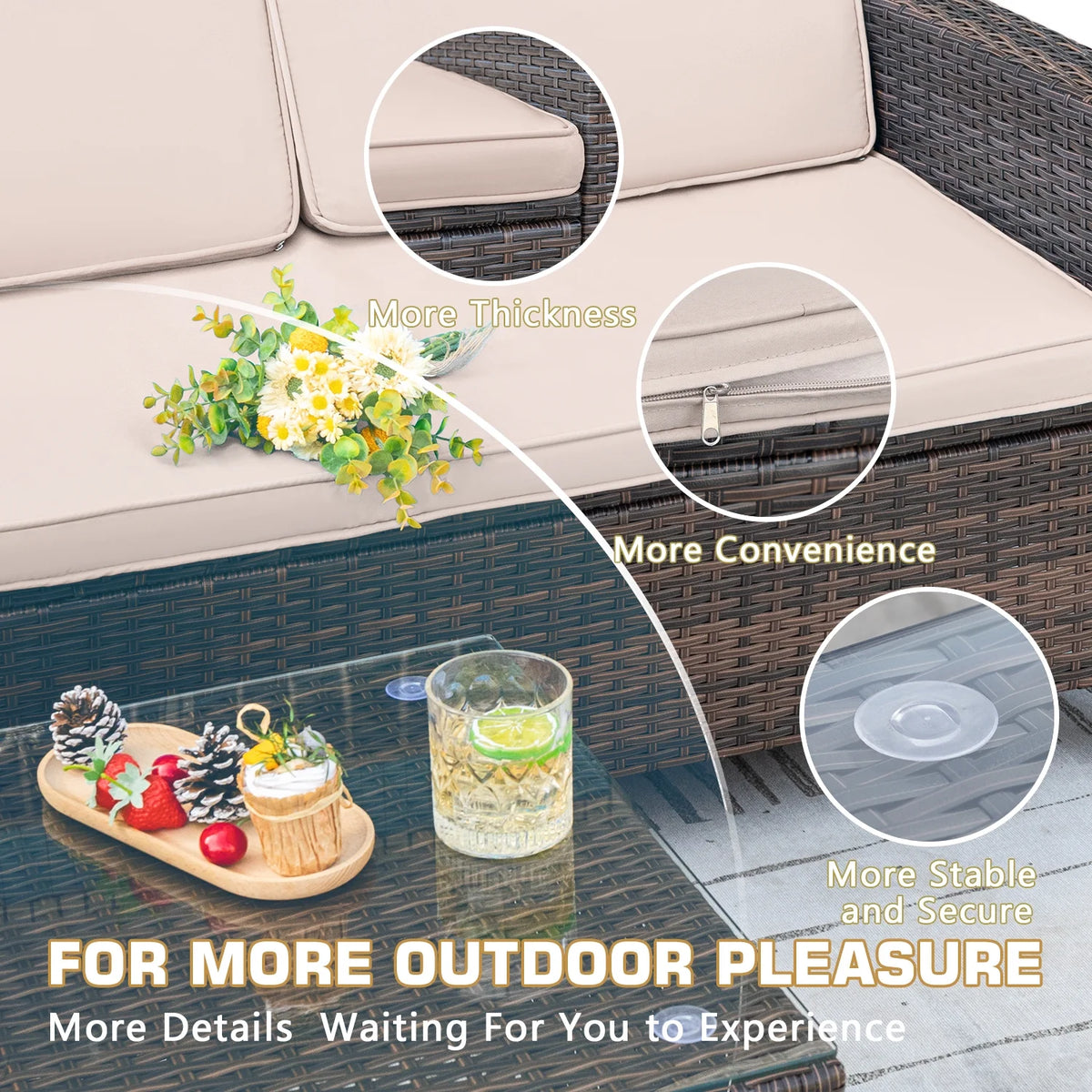 Lacoo 4 Pieces Patio Furniture Sets Rattan Chair Wicker Conversation Sofa Set Outdoor Tble and Chairs for Backyard Porch Garden Poolside Balcony, White