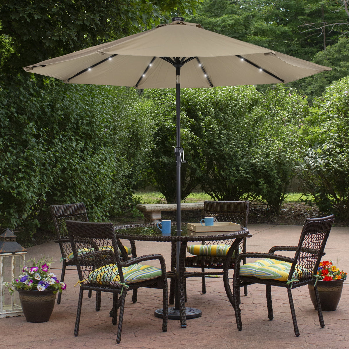 Northlight 9ft Solar Lighted Outdoor Patio Market Umbrella with Hand Crank and Tilt, Pink