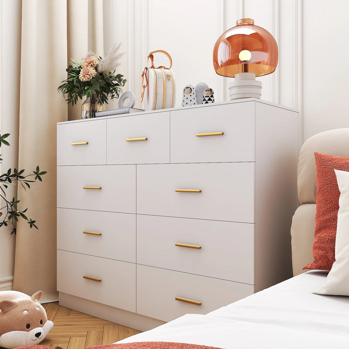 Ktaxon 6 Drawer Double Dresser Wood Dresser Storage Cabinet Drawer Organizer Chest Of Drawers, White