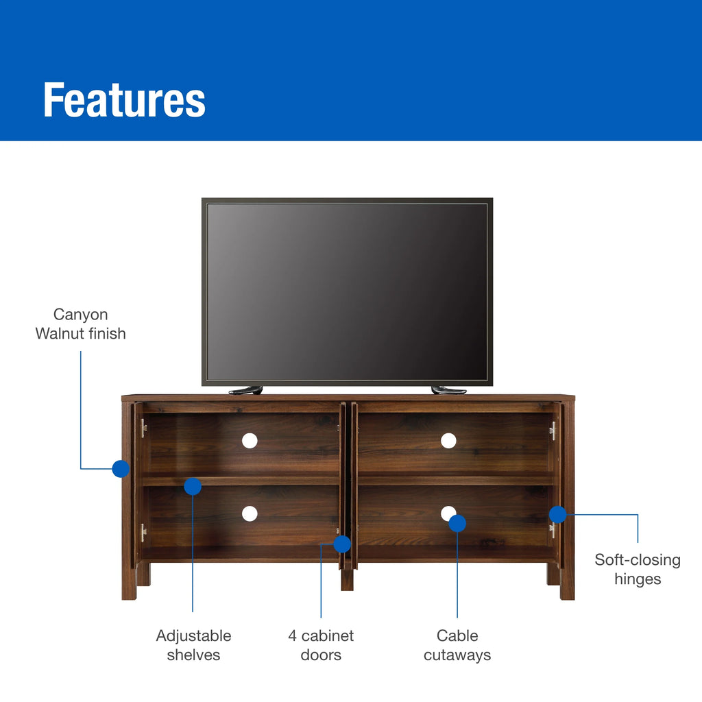 Mainstays 4-Door TV Console for TV��s up to 65��, Canyon Walnut Finish