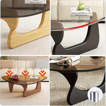 Coffee Tables For Living Room - Triangle Glass Coffee TableWithWoodenBaseMid.Century Modern Abstract End Table For Study RoomOfficeHoteBalcony( Medium 32.3*22.4*15.7)