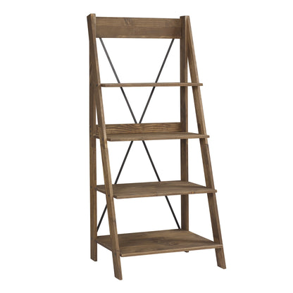 Walker Edison Solid Wood 4-Shelf Ladder Bookshelf, Brown