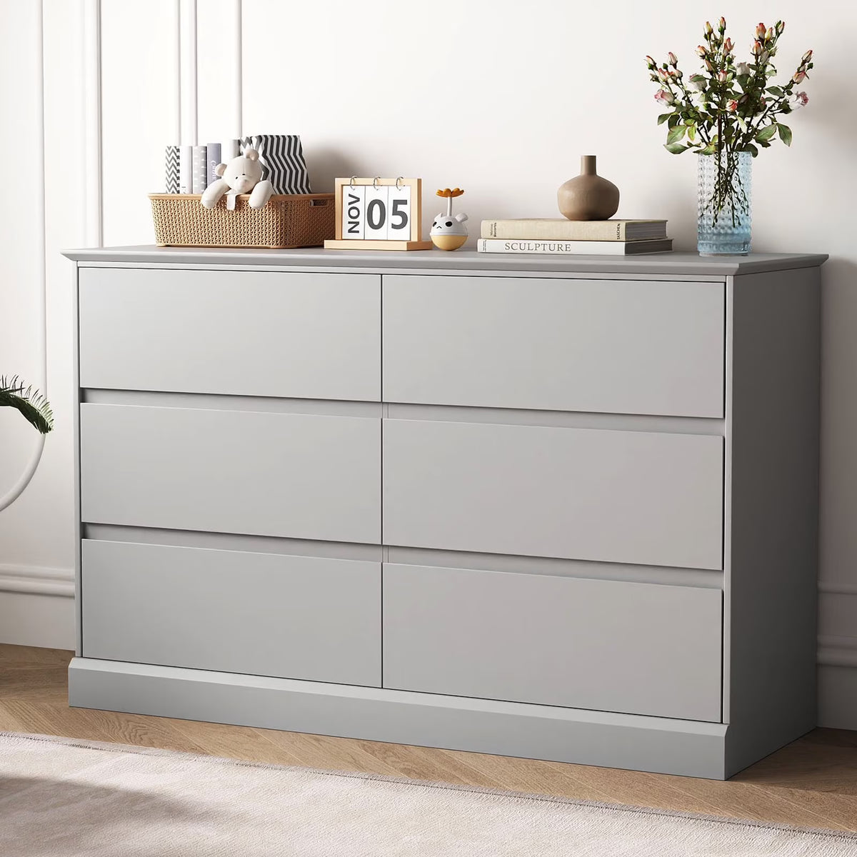 White Dressers Bedroom Dresser 6 Drawer Storage Chest of Drawers Double Dresser Storage Side Cabinet Room Furniture for Bedroom Living Room