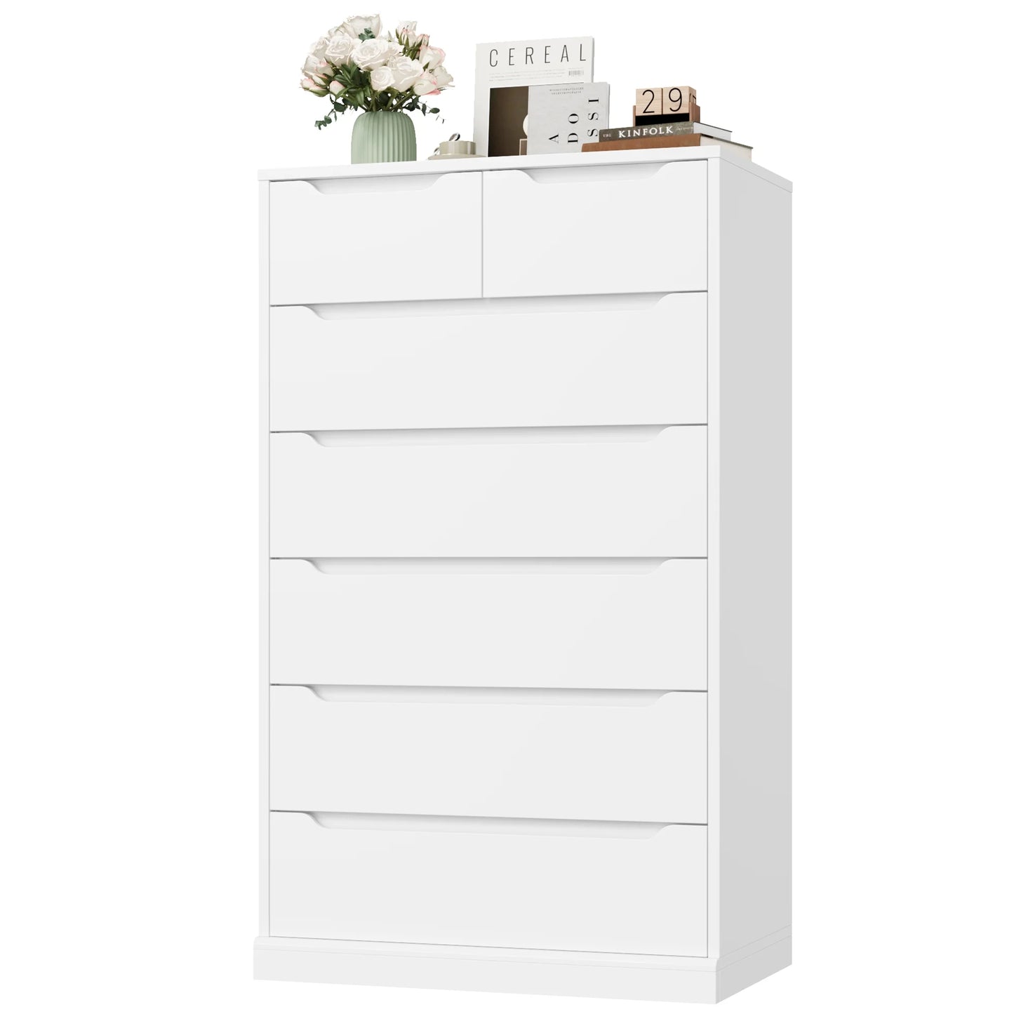 Homfa 7 Drawer White Dresser, 51.3"H Wood Storage Cabinet with Upgraded Stable Base, Vertical Chest for Bedroom Living Room