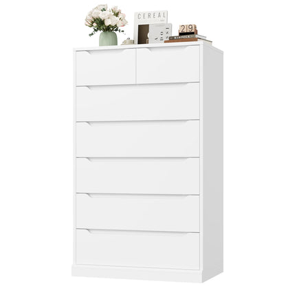 Homfa 7 Drawer White Dresser, 51.3"H Wood Storage Cabinet with Upgraded Stable Base, Vertical Chest for Bedroom Living Room