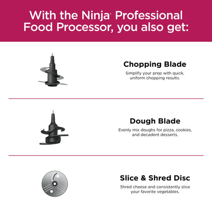 Ninja Professional 9 Cup Food Processor, 850 Watts, Auto-iQ 3 Presets, Chop, Dough, Slice, Shred, BN600 Silver