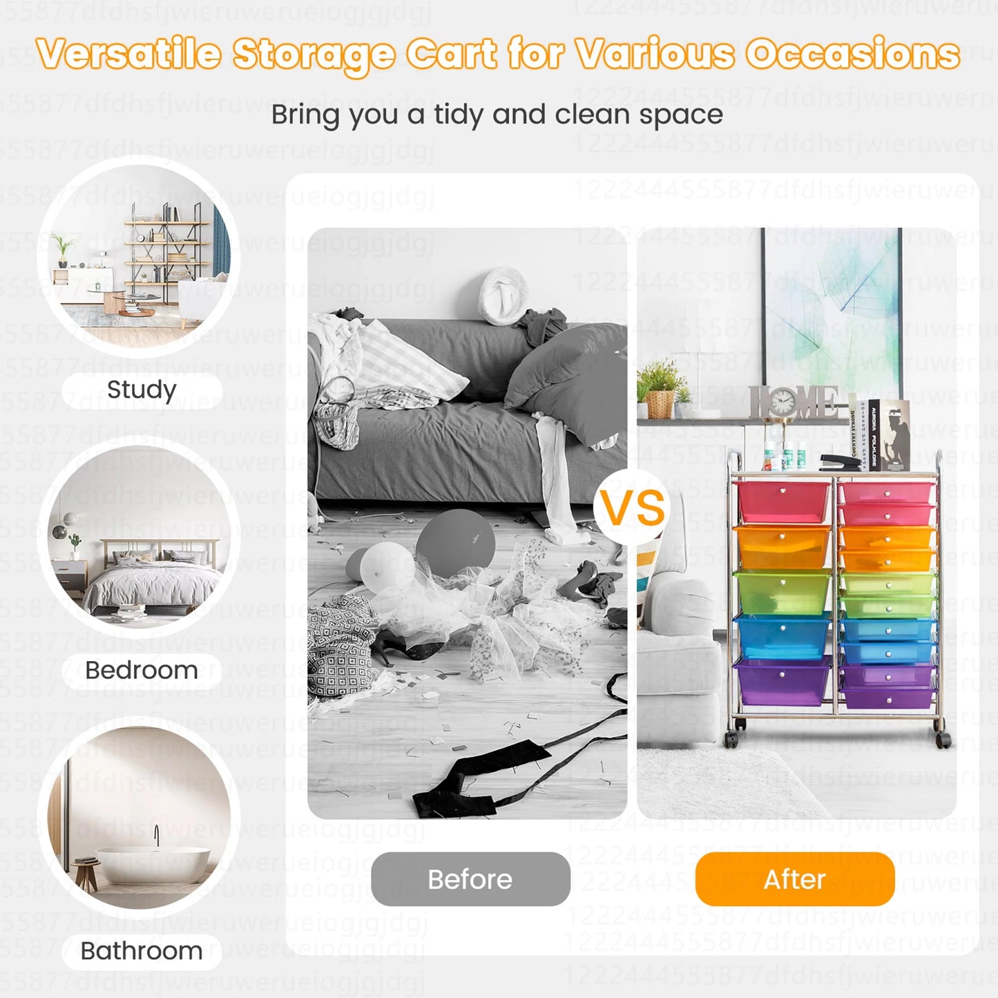 Costway 15 Drawer Rolling Storage Cart Tools Scrapbook Paper Office School Organizer White