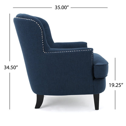 Noble House Tanner Tufted Fabric Club Accent Chair, Dark Blue