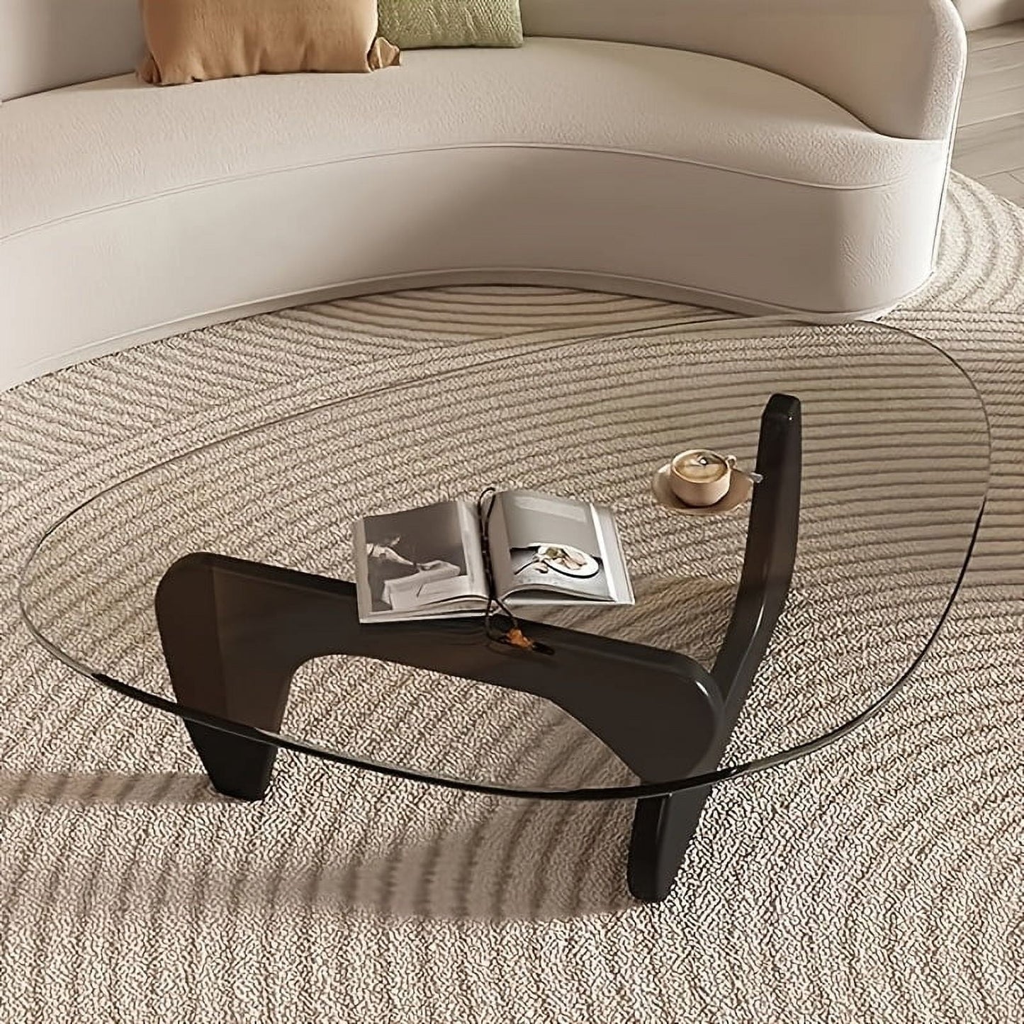 Coffee Tables For Living Room - Triangle Glass Coffee TableWithWoodenBaseMid.Century Modern Abstract End Table For Study RoomOfficeHoteBalcony( Medium 32.3*22.4*15.7)