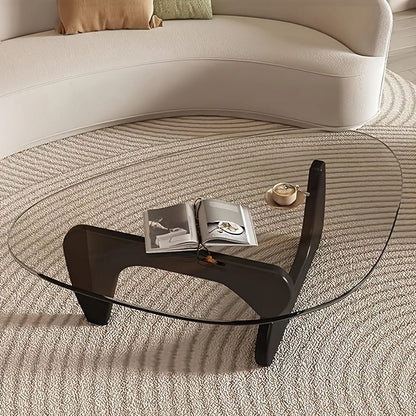 Coffee Tables For Living Room - Triangle Glass Coffee TableWithWoodenBaseMid.Century Modern Abstract End Table For Study RoomOfficeHoteBalcony( Medium 32.3*22.4*15.7)