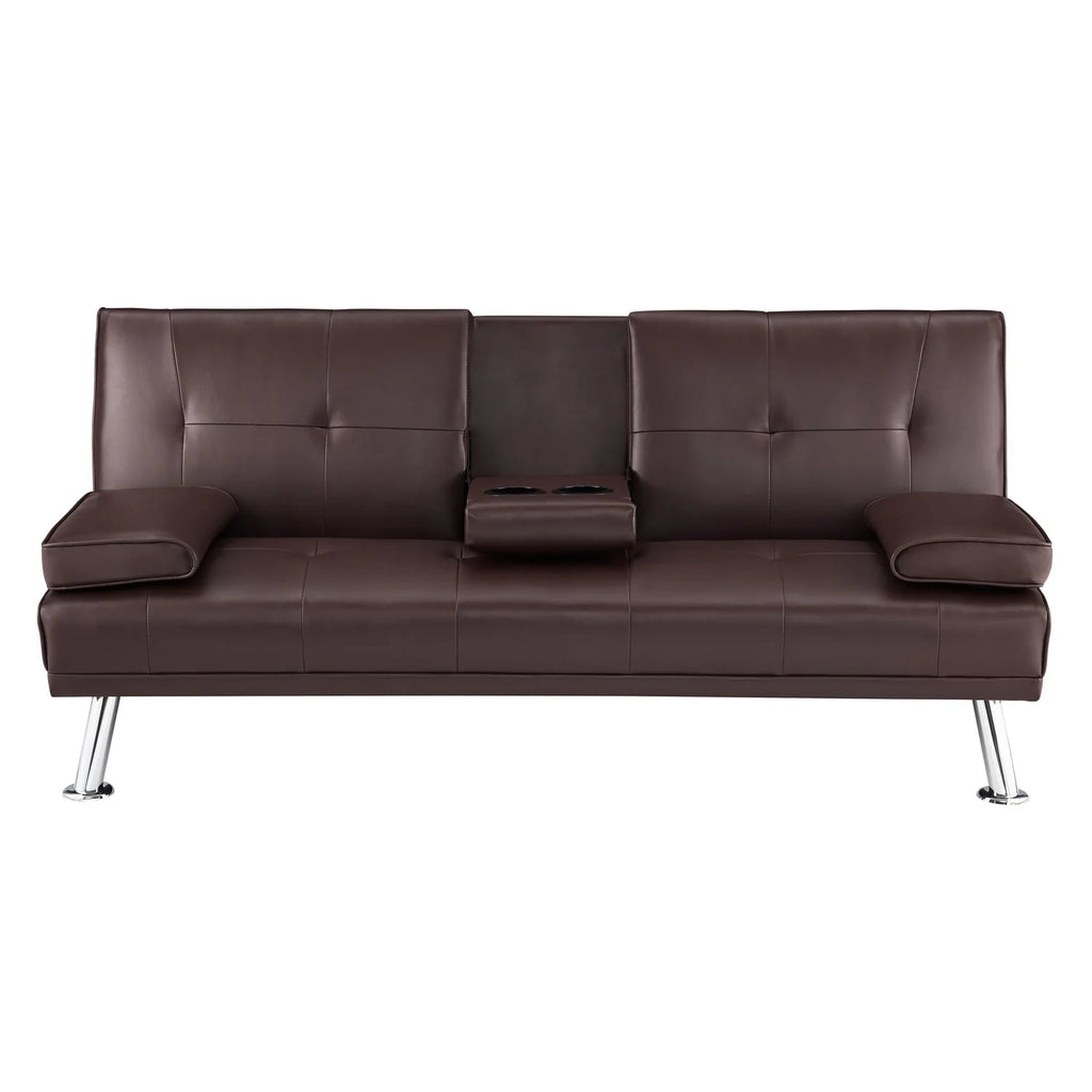 Futon Sofa with Armrest and Cupholders by Naomi Home-Color:Espresso