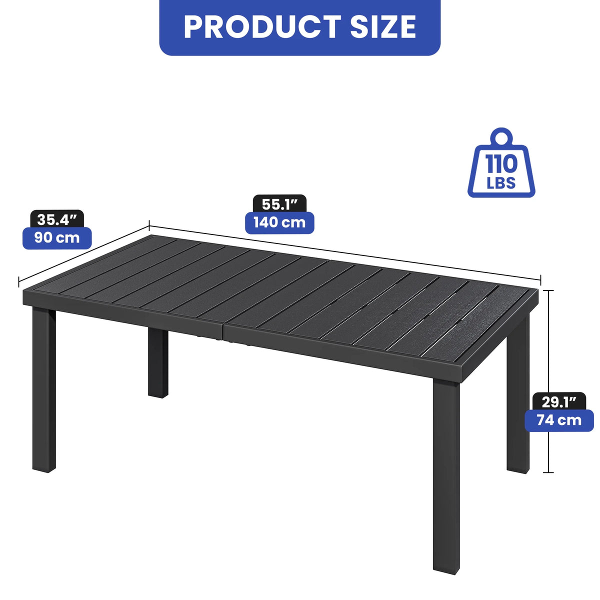 Uforic Patio Dining Table, Rectangular Table for 6, Rust-Resistant Table for Outdoor, Black