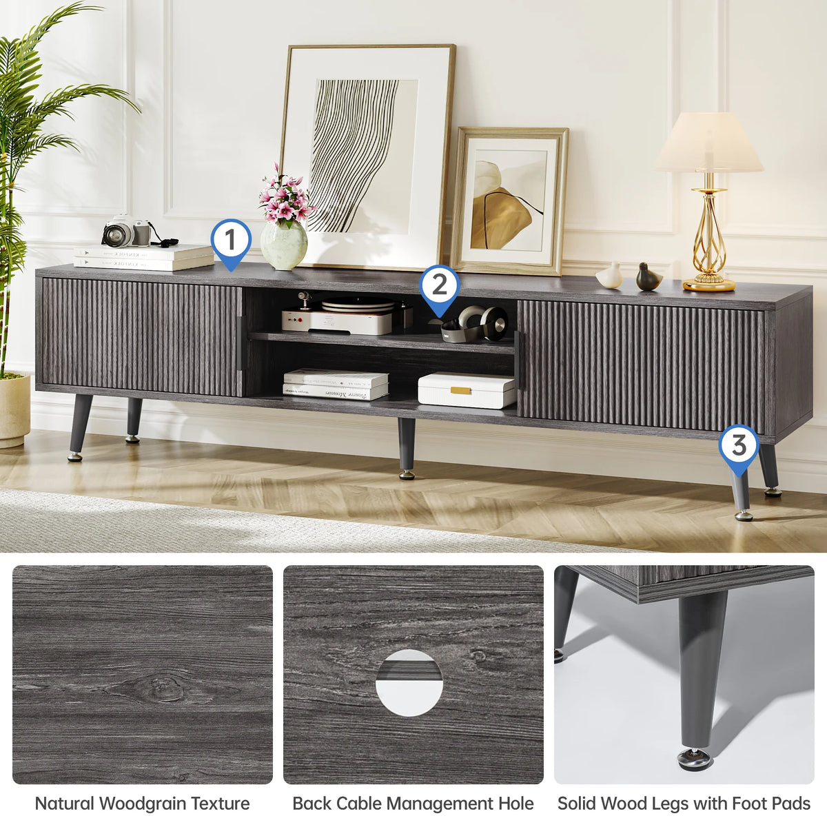 Selooye Mid Century TV Stand, Modern TV Console for TVs up to 70 Inches, Entertainment Center with Storage, TV and Media Consol, 62 Inch (Natural)