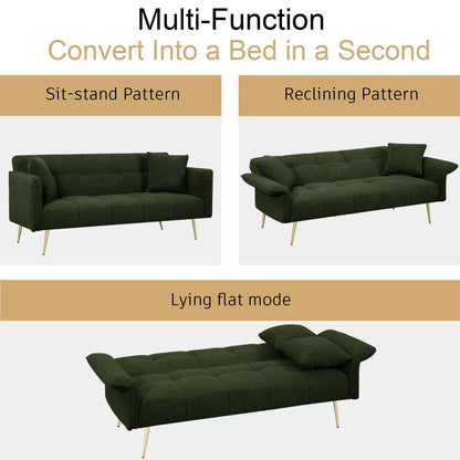 Futon Sofa Bed,Convertible Double Sofa Bed with Folding Armrests for Living Rooms and Small Spaces,Beige