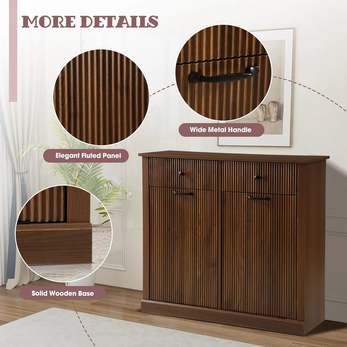 Haverchair Double Tilt Out Laundry Hamper Cabinet, Modern Fluted Trash Can Cabinets with Drawer, Wooden Hidden Garbage Cabinet for Kitchen and Bathroom