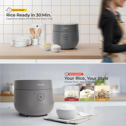 CUCKOO Rice Cooker 6 Cups Cooked, Warmer, Nonstick Pot and Fuzzy Logic Tech in Gray (CR-0375FG)