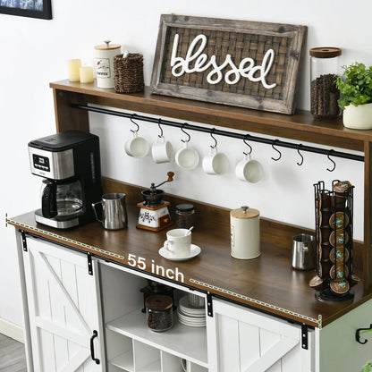 DreamCurship 55" Farmhouse Coffee Bar Cabinet, Buffet Sideboard Storage Cabinet, Wine Bar Cabinet with Wine Rack, White