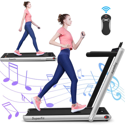 Gymax 2 in 1 Folding Treadmill 2.25HP Running Machine w/ Dual Display APP Control Black