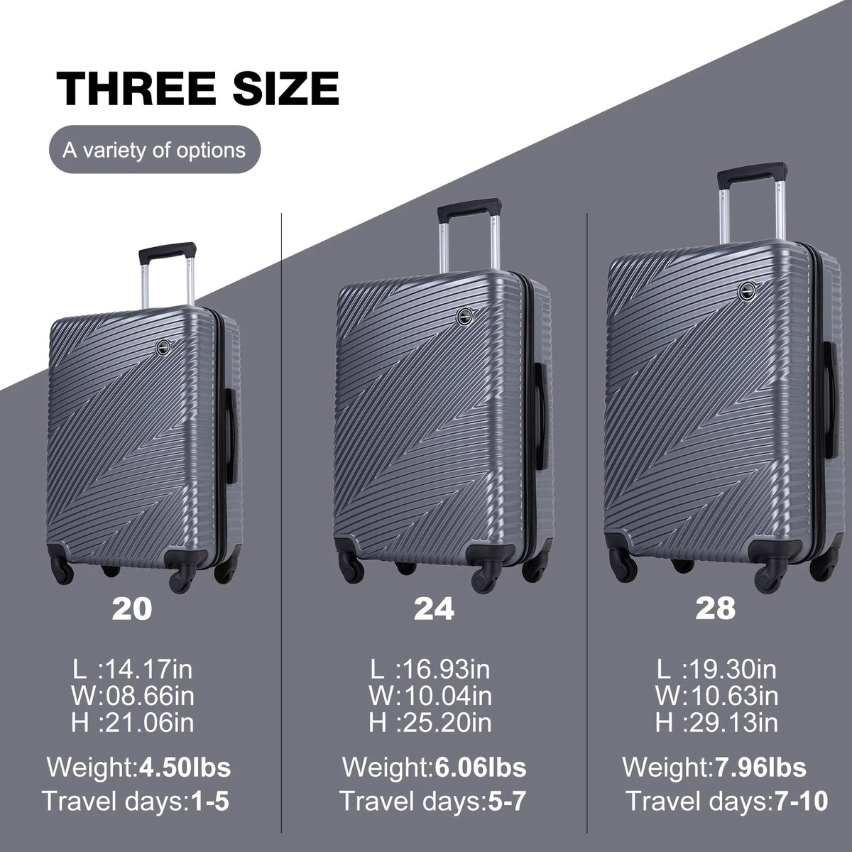 Tripcomp Luggage 3 Piece Set,Suitcase with Spinner Wheels Hardside Lightweight Luggage 20in24in28in.(Blue)