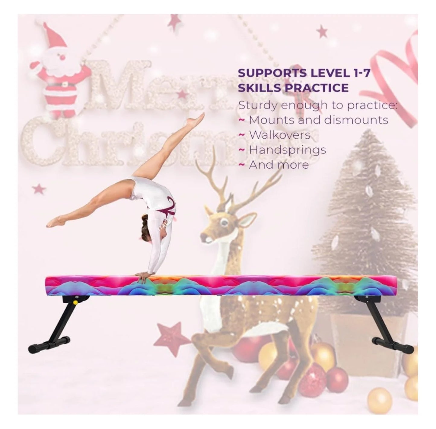 8FT Adjustable&Foldable Gymnastics Balance Beam,Home Gym Equipment,Easy Assembling and Storage,No Tool Require,for Kids Children Girls Training
