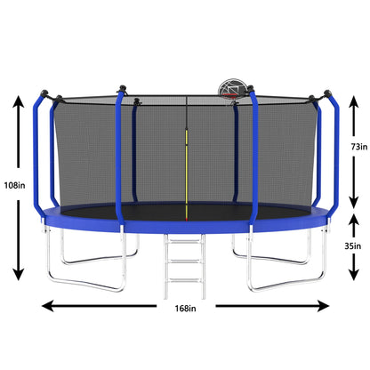 Yoneston 10FT Outdoor Trampoline with Basketball Hoop, 880LBS Heavy Duty Reinforced Trampoline with Safety Enclosure Net and Ladder for Kids Teens Playing Gift, Blue