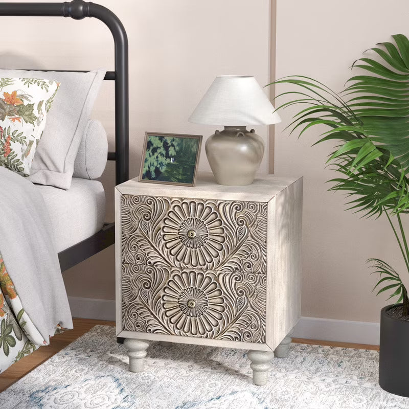 FOROUTIA Wooden Nightstand with 2 Drawers,Vintage MDF Bedside Tables with Storage