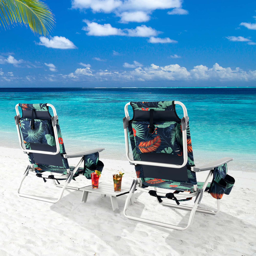Costway 2-Pack Folding Backpack Beach Chair Table Set 5-Position Outdoor Reclining Chair Pink