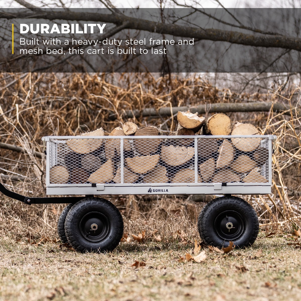 Gorilla Carts 1000-lb. Capacity Steel Utility Cart, Model #GOR1001-Com, 13-inch Pneumatic Tires