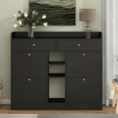 Aukfa Shoe Cabinet with 4 Flip Drawers and 2 Storage Drawers- Black