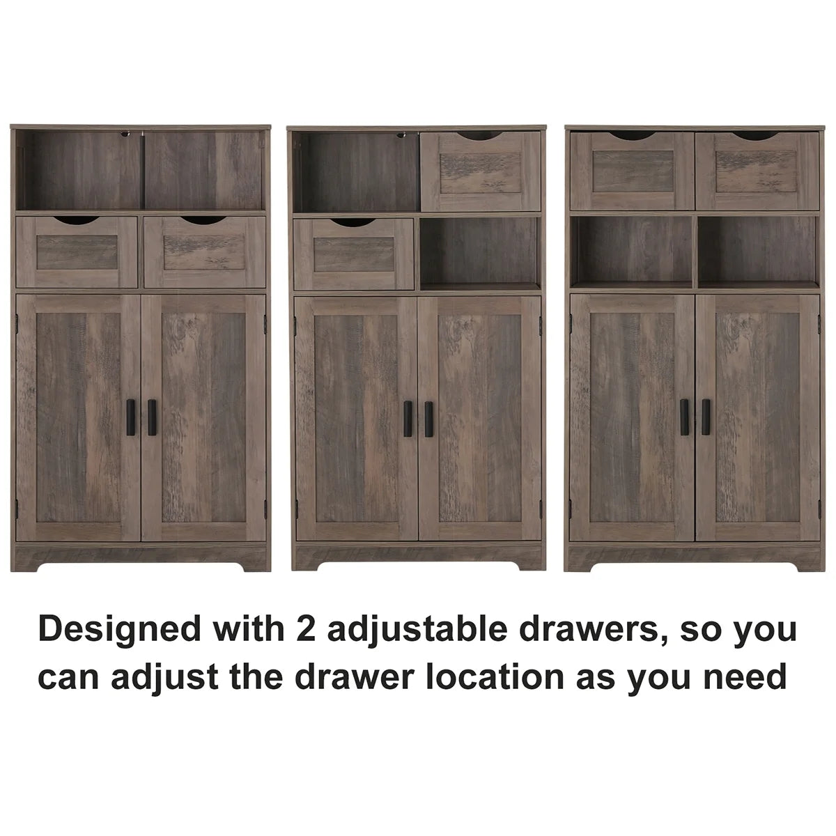 FANGSUM Rattan Storage Cabinet with 2 Drawers & 2 Shelves, Floor Cabinet for Living Room