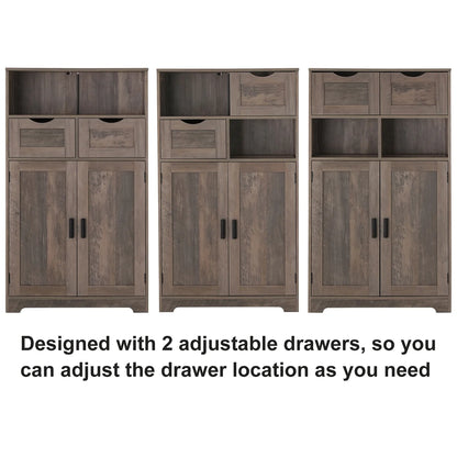 FANGSUM Rattan Storage Cabinet with 2 Drawers & 2 Shelves, Floor Cabinet for Living Room