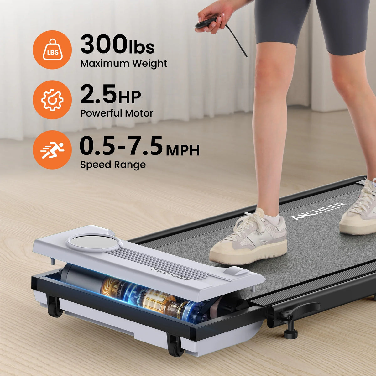 ANCHEER Portable Folding Walking Pad 300lb, 7.5 MPH Under Desk Treadmill with Remote Control & LED Display,2 in 1 Walking Pad Treadmill for Home/Office/Exercise(Pink)