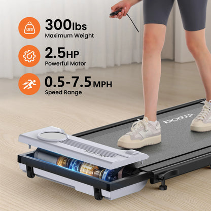 ANCHEER Portable Folding Walking Pad 300lb, 7.5 MPH Under Desk Treadmill with Remote Control & LED Display,2 in 1 Walking Pad Treadmill for Home/Office/Exercise(Pink)