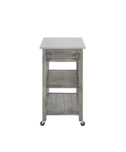 Boraam Sonoma 35.75in. H Wood Kitchen Cart with Stainless Steel Top - Barnwood Wire-Brush Finish