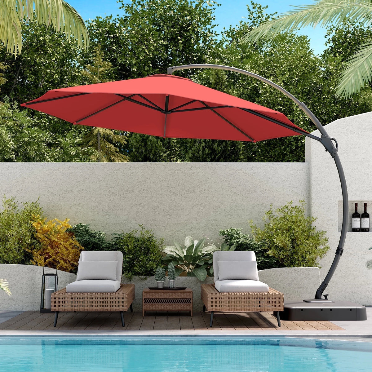 LAUSAINT HOME 11FT Patio Umbrella with Base, Outdoor Deluxe Curvy Cantilever Umbrella for Patio Pool Deck, Champagne