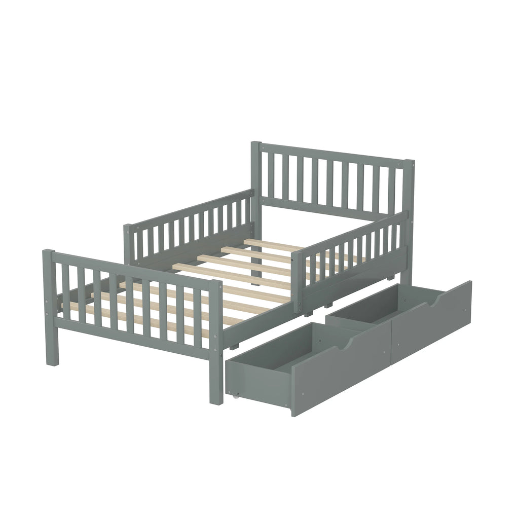 Bellemave Twin Bed with Storage Drawers and Fence Rails, Wood Platform Beds Frame with Headboard, Twin Size Storage Bed for Kids Boys Girls Teens��White)