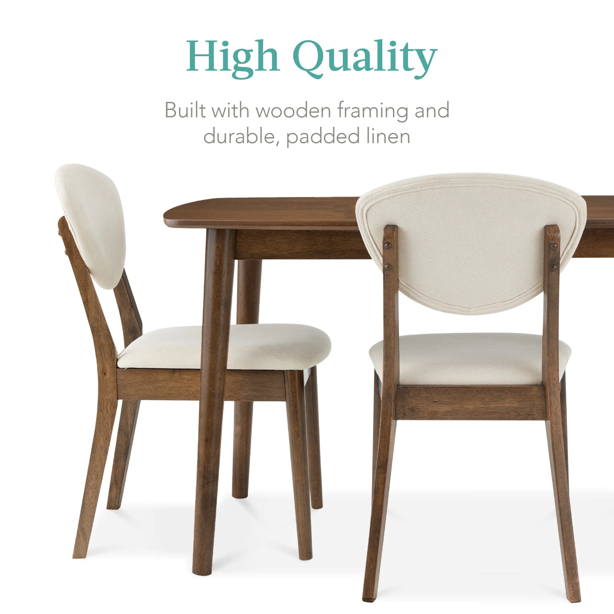 Best Choice Products 5-Piece Compact Wooden Mid-Century Modern Dining Set w/ 4 Chairs, Padded Seat & Back - Walnut/Cream