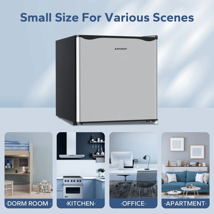 BANGSON Small Refrigerator,1.6 Cu.ft Mini Fridge with Freezer, Single Door, Silver