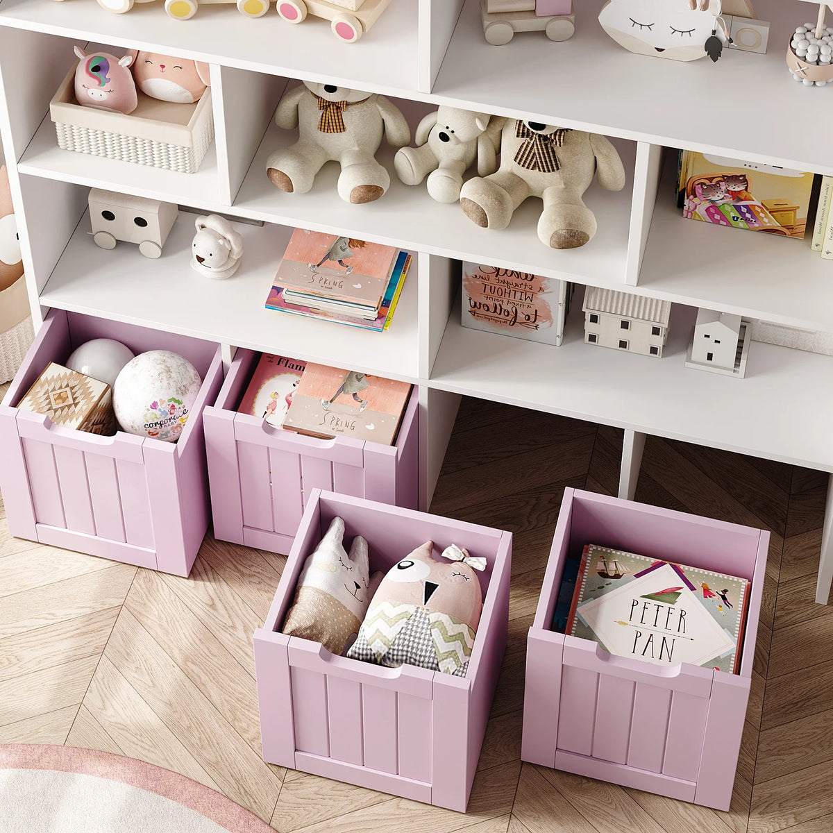Homfa 7 Cube Toy Storage Organizer, Kids Geometric Bookcase and Bookshelf with 4 Drawers, White