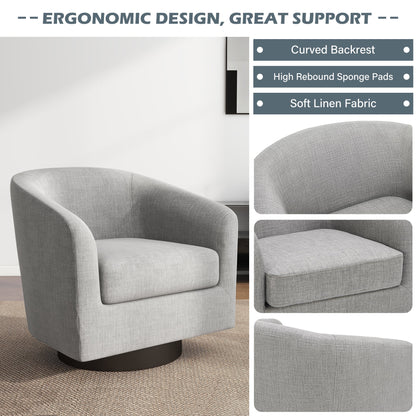 UIXE Swivel Accent Chair, Upholstered Fabric Barrel Chair for Living Room, Small Single Sofa Bedroom Reading Seat, Light Gray