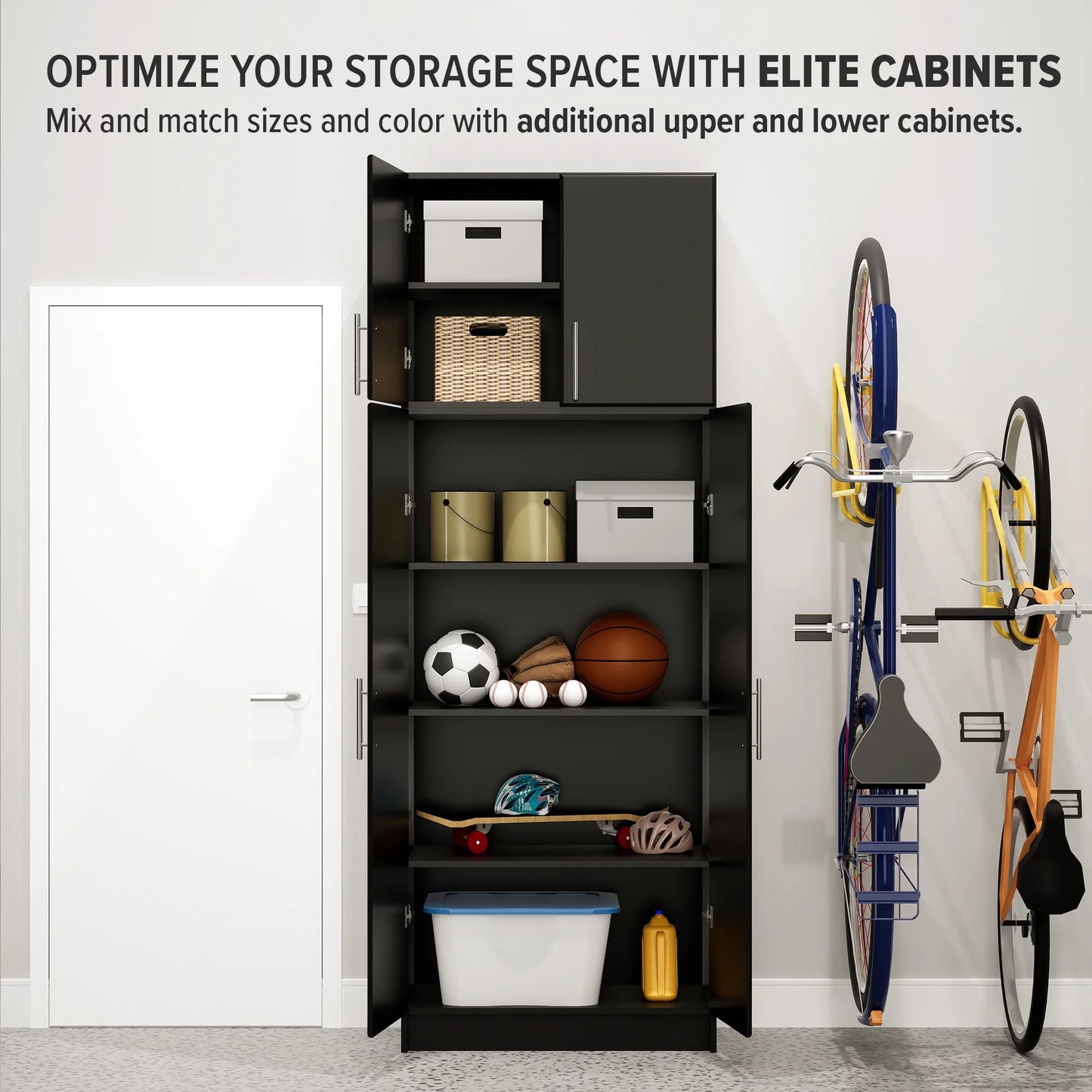 Prepac Adjustable Shelves Cabinet - Functional Tall Garage Table, 16"D x 32"W x 65"H Freestanding Garage Cabinet with 2-Doors, Espresso - EES-3264
