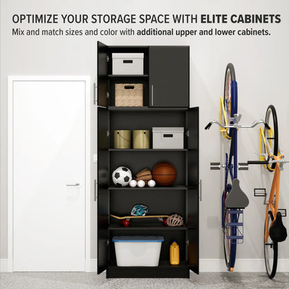 Prepac Adjustable Shelves Cabinet - Functional Tall Garage Table, 16"D x 32"W x 65"H Freestanding Garage Cabinet with 2-Doors, Espresso - EES-3264