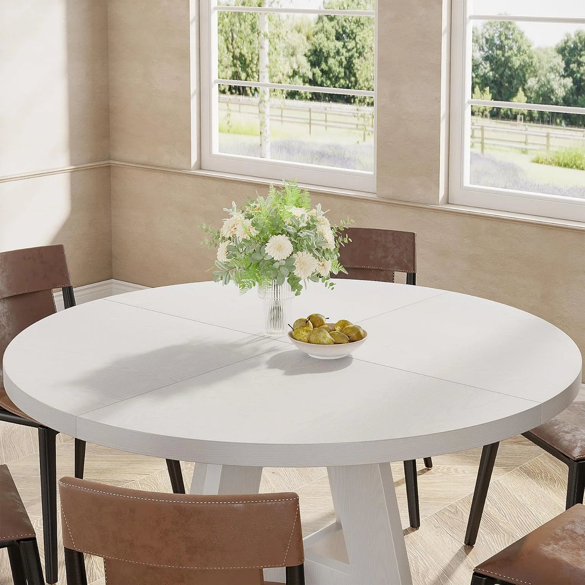 Tribesigns Round Dining Table for 4, Grey Kitchen Table 47 Inch Farmhouse Wood Kitchen Dinning Table for Kitchen Living Room