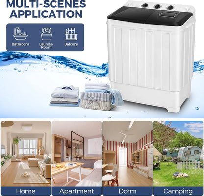 Qhomic Portable Washer 30lbs, 2-in-1 Twin Tub Washer & Dryer Combo Compact Semi-Automatic Washing Machine with Drain Pump, Black