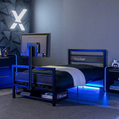 X Rocker Basecamp Gaming Bed Frame with Storage, Black, Twin, Childre, Teen, 42.8" H