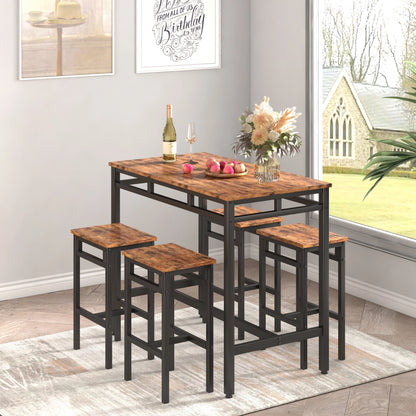 Counter Height Table Set of 5, Breakfast Bar Table and Stool Set, Minimalist Dining Table with Backless Stools, Wood Top Pub Table & Chair Set for Kitchen Apartment Bistro - Space Saving