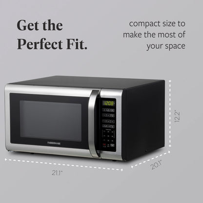 Farberware Countertop Microwave Ov 1100 Watts, 2.2 cu ft - Smart Sensor With LED Lighting and Child Lock - Perfect for Apartments and Dorms - Easy Clean Black Interior, Stainless Steel