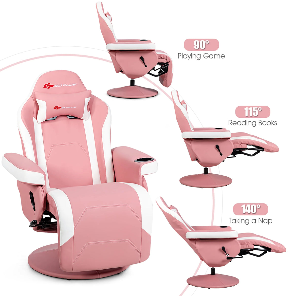 Goplus Massage Gaming Recliner Reclining Racing Chair Swivel Black